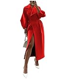 SOMTHRON Women's Casual Trench Coat Double Breasted Notched Lapel Long Lantern Sleeve Jacket Overcoat Pea Coat RE-M