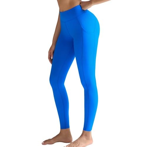 RUNNING GIRL Leggings with Pockets for Women,High Waist Athletic Yoga Pants with Tummy Control Buttery Soft Bright Blue XX-Large