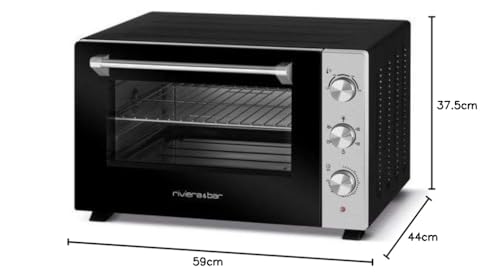 riviera&bar Four Posable - 46L, 5 Modes de Cuisson, Thermostat 230°C, Minuterie 120 min, Double Paroi Vitrée, Accessoires Inclus, Chaleur Tournante - 1800W - Noir et Inox – Image 3