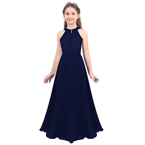 FEESHOW Kinder Mädchen Festliches Kleid Neckholder Spitze Chiffon Kleid A-Linie Hochzeit Party Abendkleid Festzug Geburtstag Ballkleid Maxi...