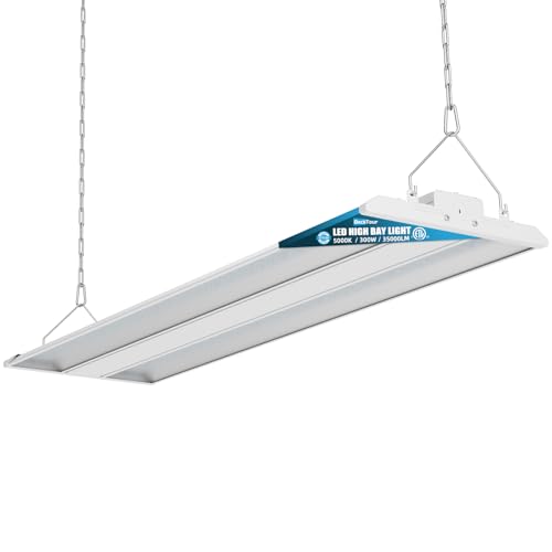 BeckTour 300W LED Linear High Bay Shop Light, 35000LM 0-10V Dimmable 5000K Daylight 3 Watts Adjustable 120-277V, High Bay LED Shop Lighting for Garage Warehouse Workshop, ETL Listed