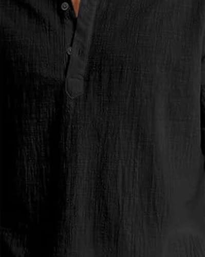 Image of Men's Cotton Blend Straight Kurta Shirt with Mandarin Collar - Slim Fit Casual Short Kurti Featuring Textured Slub Fabric and Roll-Up Full Sleeves