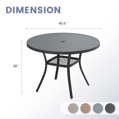 Image of VICLLAX 40.6 inch Round Patio Table, Outdoor Dining Table for 4 with Umbrella Hole for Garden Lawn Deck Backyard, Dark Grey
