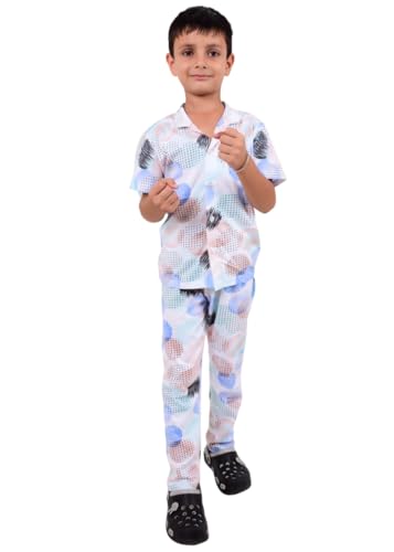 Image of 3BROS Unisex Pure Cotton Short Sleeve Kids Night Dress for Boys & Girls Nightwear /Sleepsuit /Sleepwear /Loungewear Night Suit for Boys and Girls Top and Pyjama Combo Set | JB20HS6031-Parent