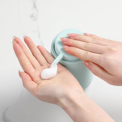 Image of YAUKPH Light Green Foaming Hand Soap Dispenser Plastic 11 oz - Modern Minimalist Style for Bathroom & Kitchen Countertop Refillable
