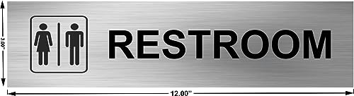 Image of Rest Room Sign Board | Stainless Steel Restroom Sign Plate for Office, Mall, Restaurant, Hotel, Hospital & School | Wall Mount | Rustproof Metal | Clear Bold Text | 12 x 3 Inch