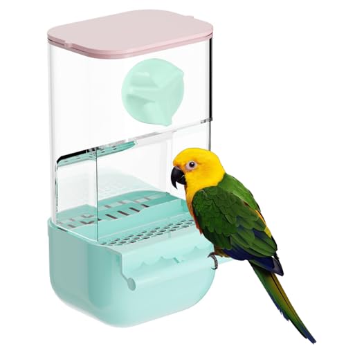 Mangeoire Automatique pour Perroquets, Abreuvoir à Oiseaux Cages avec Perchoir et Couvercle, Bol de Nourriture pour Oiseaux Anti-Dispersion pour Calopsittes, Inséparables, Pinsons, Perruches