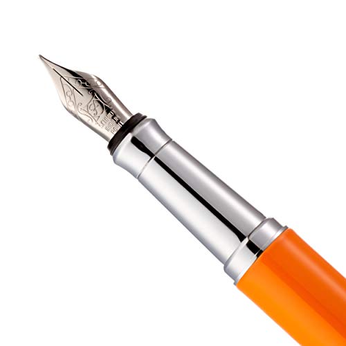 ZenZoi Orange Fountain Pen Set with Fine German Schmidt Nib. Elegant Executive Pen for Men or Women. Include Ink Converter, 2 Ink Refills (Blue+Black). Luxury Pen Gift Set