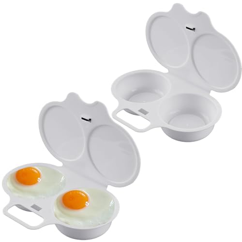 Microwave Egg Poacher Reusable Poached Egg Maker Microwave Egg Cooker Egg Poacher Cups 2 Cavity Nonstick Poached Egg Maker with Lid Double Cups Egg Boiler for Home Kitchen (2PCS)