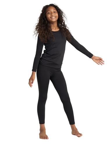 LAPASA Girls Thermal Underwear Set Fleece Lined Long John Base Layer Top Long Sleeves & Bottom Ski Winter Extreme Cold G03 11-12 Years Thermoflux G03: Black