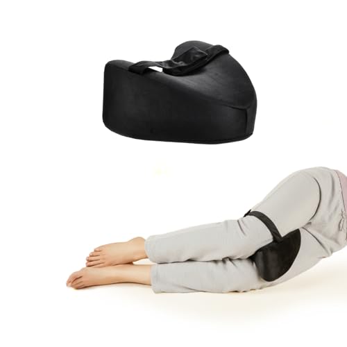 Image of amazon basics Memory Foam Knee Pillow | Adjustable Strap | Ergonomic Contoured Design | for Side Sleeping | 8 x 9 x 5 in | Black