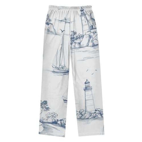 ZZXXB Sailboat and Lighthouse Boys Long Pants Soft Trousers Elastic Waist Kids Lounge Bottoms with Pockets S-XL2