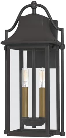 Quoizel Manning Outdoor Wall Lantern, Coastal Armour 18.5 Inch 2-Light Western Bronze Wall Sconce, Gas-Light Style Exterior Wall Lantern Fixture, Outside Lights for Patio, Porch, Garage or Yard