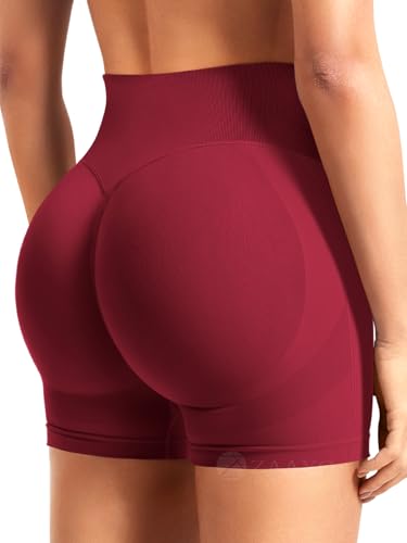 ZAAYO Damen Workout Shorts 3.6' Scrunch Shorts Nahtlose Booty Hoch Taille Butt Lifting Gym Yoga Biker Short Weinrot S