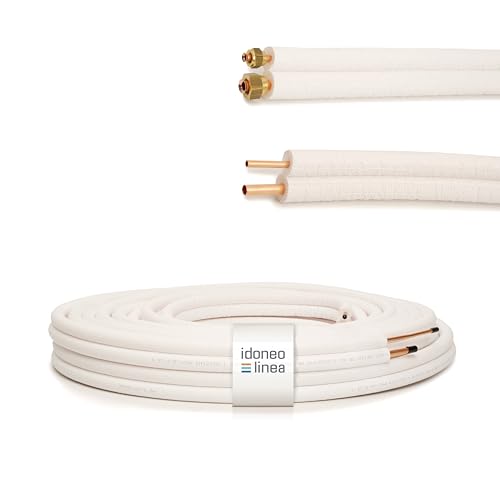Idoneo Linea Kältemittelleitung 1/4' + 3/8' 1-25m Doppelt vorisoliert Kupferrohr Rolle Kupferrohre Kühlsysteme 9000/12000 Kälterohr Klimaleitung...