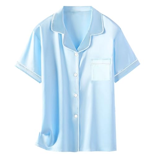 Image of Schbbbta Girls Womens Pajamas, Satin Silky Pjs Set Kids 2Pcs Button-Down Nightwear Sleepwear Gift for Mommy and me