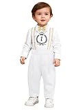 Jydiazi Baby Junge Outfit Festlich 1. Geburtstag Set Gentleman Fliege Strampler Satin Hosenträger Hose Für Hochzeit Taufe Party Weiß 74-80