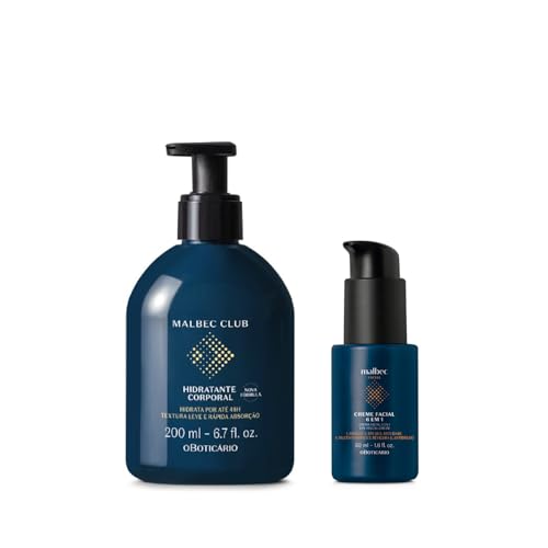 O Boticário Malbec Club Set Regalo para Hombre | Loción Corporal Hidratante, 200ml y Crema Facial Hidratante Multifuncional 6 en 1, 50ml