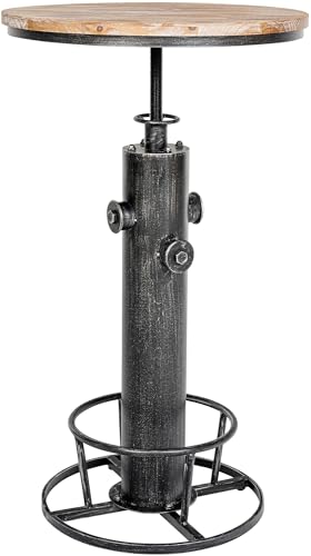 CLP Table Haute Ruhr I Table de Bar réglable en Hauteur avec Repose-Pieds I Structure de Table en métal et Plateau de Table en Bois de pin, Couleur:Argent Antique