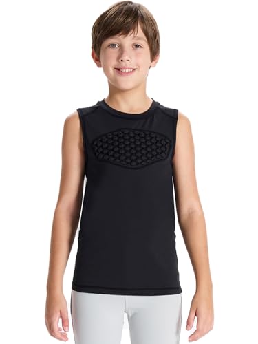 DEVOROPA Youth Baseball Chest Protector Softball Padded Compression Shirt Football Lacrosse Heart Guard Sternum Undershirt Black M