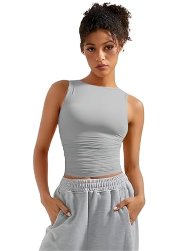 Image of SIGHTBOMB SOFTLINE Feather Touch Double Lined Boat Neck Ruched Waist Microfiber Cuddle Baby Sleeveless TEE for Women