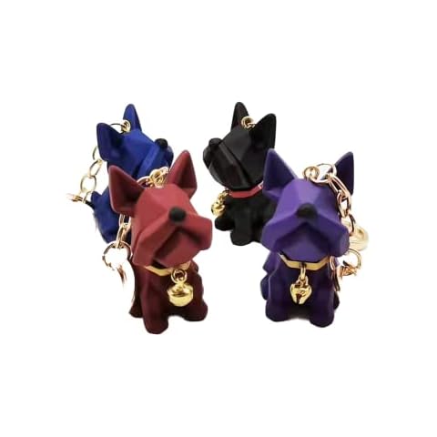 ASSHO 4PCS Bulldog Keyrings Cool Keychain Section Accessory Resin Pendant Souvenir Gift（Black&Red&Blue&Purple）, Multicolored, Small Cover