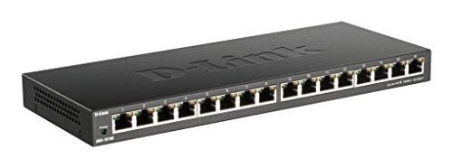 D-Link Ethernet Switch, 16 Port Gigabit Slim Switch Plug and Play, Unmanaged, Metal Housing, Quiet Fanless Design, IEEE 802.3az EEE, 5-Year Limited Warranty (DGS-1016S) Black