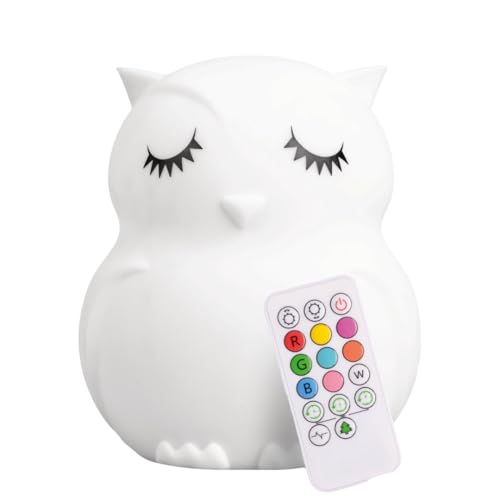 Image of Lumipets Remote Control Silicone Night Light for Kids - Owl Design with 9 Soft Colors & Sleep Timer - Rechargeable, Battery-Operated Lamp for Bedroom | Baby Nursery, Toddler, Girls, Boys