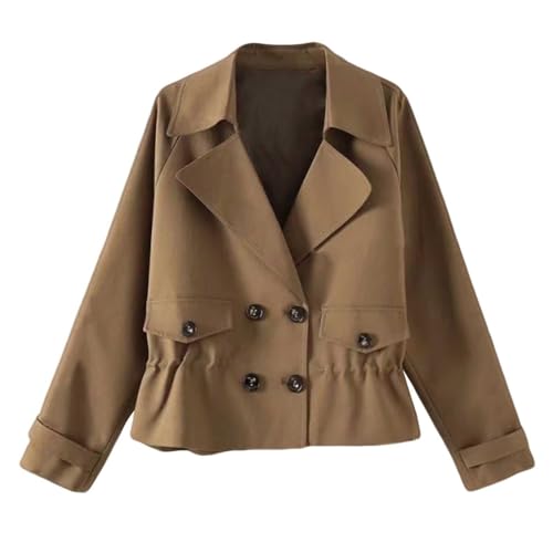Shffuw Abrigo Impermeable Mujerchubasquero Poncho Mujer Gabardina corta informal de manga larga con solapa y cordón para mujer Buzo Impermeablecalzado Impermeable Mujer (Coffee, XXL)