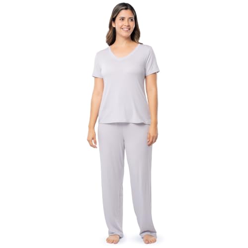 Image of Fruit of the Loom womens Short Sleeve Tee and Pant 2 Piece Sleep Set