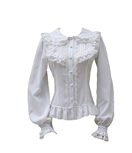 Smiling Angel Women's Ruffle Sweet Lapel Collar Lolita White Blouse #TOP6