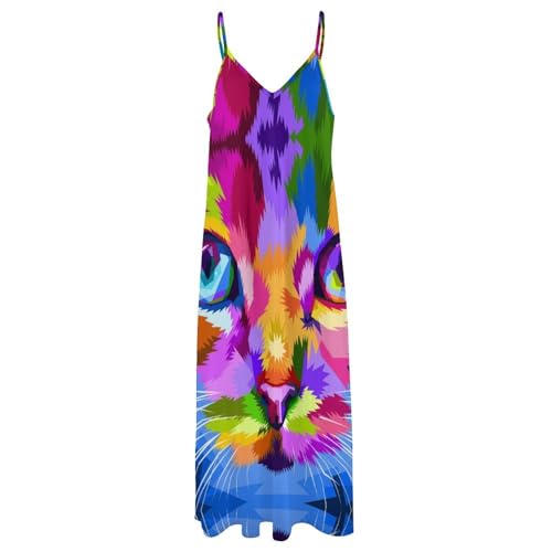 Robe maxi colorée motif chat mignon coupe fluide de qualité supérieure