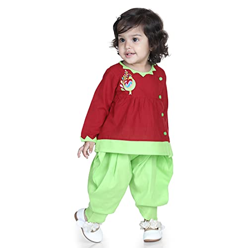 Image of BownBee Ethnic Wear Cotton Kurta Dhoti Traditional Dress Set for Baby Boys, Front Open Embroidered With Full Sleeves and V Neckline, Ideal for All Festivals