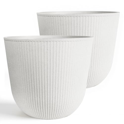 WORTH Garden Round Large Planter Pot Set of 2-17.5' Dia x 15.5' H - Durable Plastic White Plant Tree...