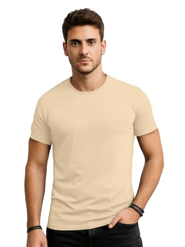 Image of Veirdo Regular Fit Half Sleeves Round Neck Solid Pure Cotton T-Shirt for Men (Available in White, Black, Swan White, Mustard, Maroon, Green, Lilac, Navy, Red Color)