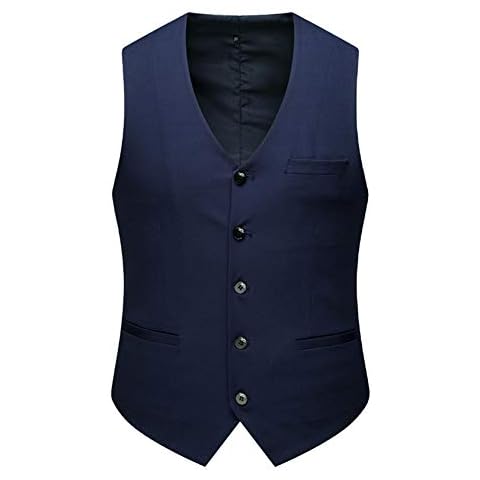 Bestgift Men Formal Suit Waistcoat Casual Button Down Vest Navy Blue S Cover