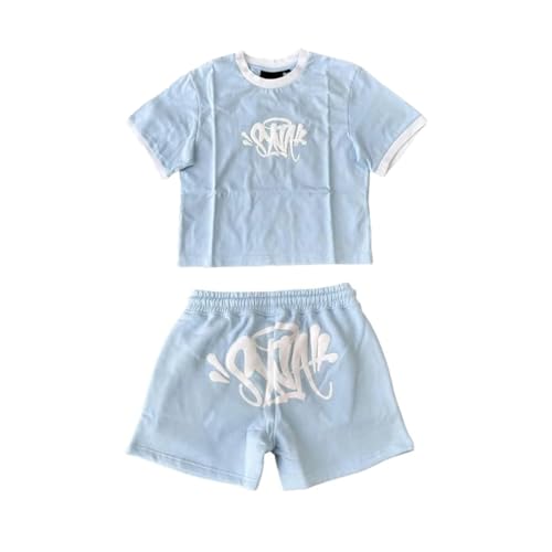 LaoZan Conjunto Mujer Syna World, T-Shirt Estampado y Short, Look Urbano, Ropa Cómoda Verano