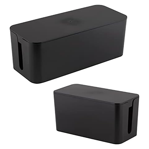 Simplify 2 Pack Cable Organizer Box | Multi-sized | Hidden Storage with Lid | Chargers & Wires | Computer & TV Cords | Black Cover
