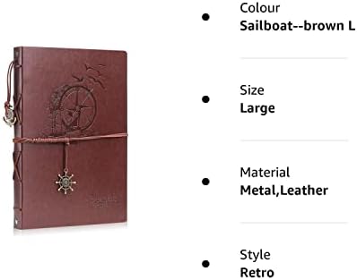 FOBOZONE Vintage Leather Photo Album, Sailboat Self Adhesive Photo Albums 60 Black Pages Between A5-A4,Birthday Valentine's Day Christmas Thanksgiving Friend Mother Gift