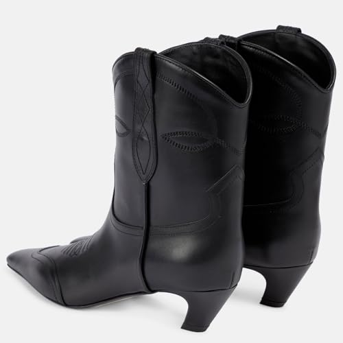 Women's Square Toe Kitten Heel Cowboy Boots Fashion Embroidered Pull On Wide Calf Cowgirl Boots Fall Winter Dressy Chunky Heel Western Boots for Women3