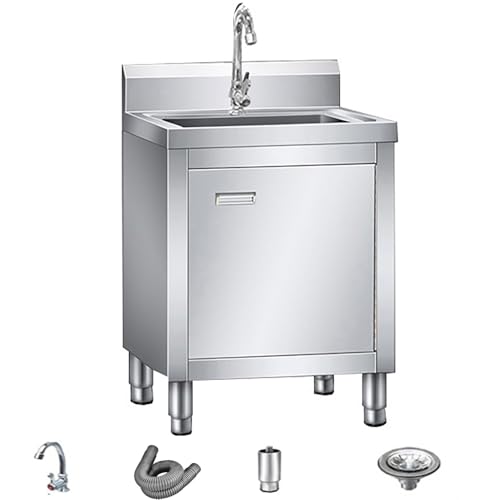 Yuezouikl Lavello da Cucina 1 Vasca,Lavandino Esterno,Mobile Lavabo Bagno con Rubinetto,Mobiletto Sottolavello Cucina,Lavatoio Giardino Campeggio,Lavello Inox per Ristoranti, Negozi,50 * 50 * 80CM