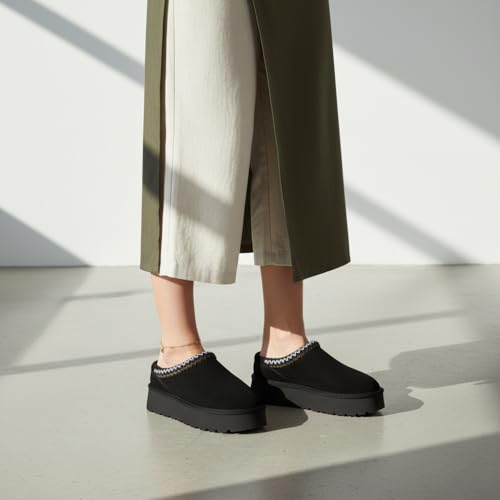 Image of CUSHIONAIRE Kabuki Platform Boots Genuine Suede Fuzzy Mule Slippers for Women with Memory Foam | Indoor /Outdoor Womens Slippers | Wide Widths Available