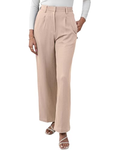 Image of Leriya Fashion Women High Waist Polycotton Formal Trousers | Summer Breathable Wide Leg Pants with Pockets |Casual, Office & Travel Outfits