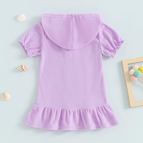 Image of Girls Swim Cover Up Kids Short Sleeve Swimsuit Coverups Terry Zip-Up Hoodies Beach Dress Ruffle Bathing Suit Wraps
