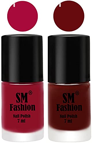 Image of Long Lasting Nail Polish | Nail Paint Combo 7 ml Each) - Set of 2 Raspberry-Wine Red