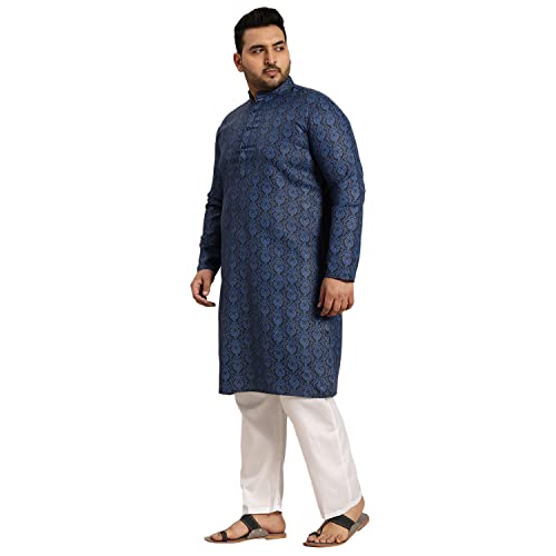 Image of SOJANYA PLUS (Since 1958) Men's Cotton Blend Navy Blue and Black Printed Kurta and White Pyjama Set