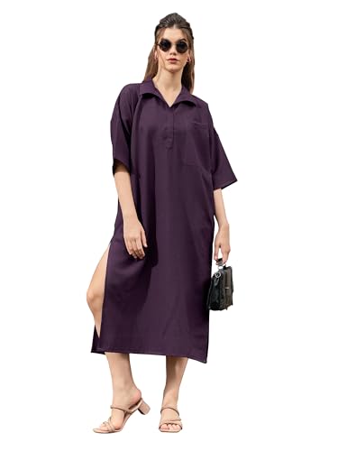 Image of PURVAJA Women's Maxi Solid Linen Dress