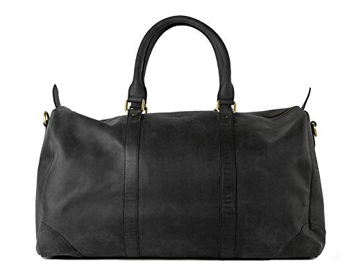 HOLZRICHTER Berlin - Weekender aus Leder für Herren (No 8-1), Reisetasche 27x50x25 cm, Handgefertigte Echtleder Umhängetasche mit Schultergurt, für Handgepäck, in Schwarz und Braun
