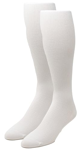 Men's Over The Calf MODAL ULTRA SOFT Dress Socks, Seamless Toe, Ribbed, OTC Length Socks (White OTC Ribbed 2 Pair)