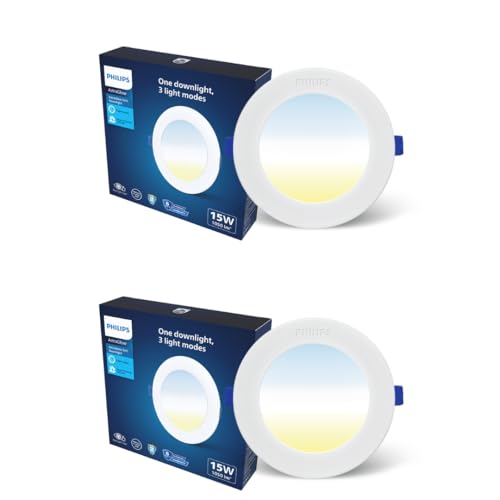 Image of PHILIPS 15W 3in1 AstraGlow Round LED Panel Light | Slim Surface Panel with High Brightness & Energy Efficiency | Durable Polycarbonate Body - White Finish | Pack of 2